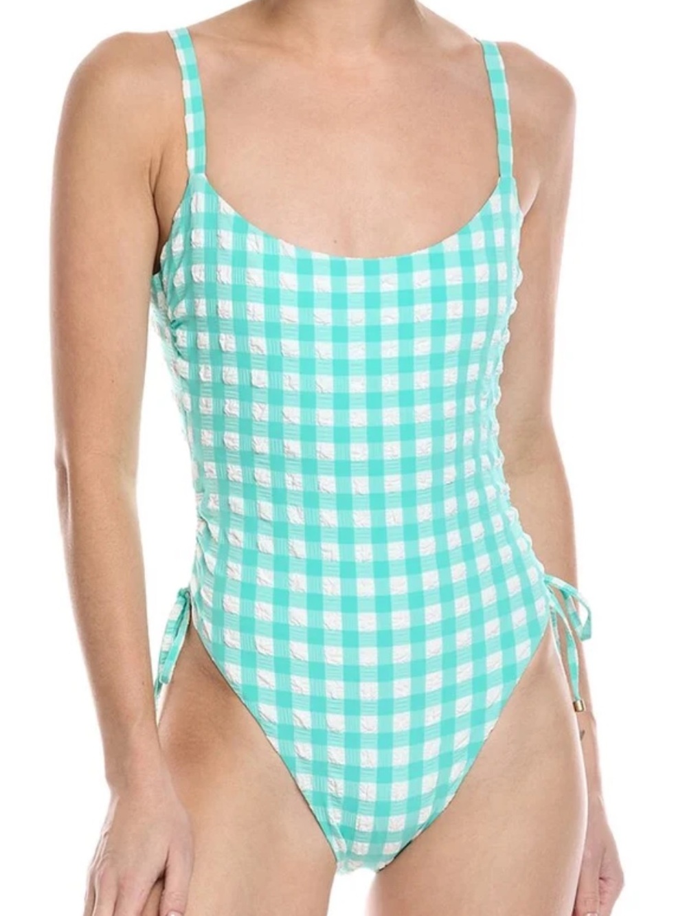 Seersucker Gingham One-Piece Swimsuit in Aqua